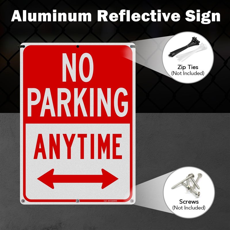 TR No Parking Anytime Sign - 2 Pack - 14 x 10 Inches Rust Free .040 Aluminum Reflective - UV Protected, Waterproof, Weatherproof and Fade Resistant - 6 Pre-drilled Holes - Image 5